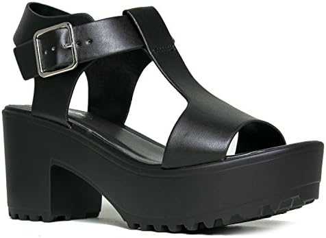 J. Adams Corby Platform Sandal - Low Heel T-Strap Open Toe Flatform Ankle Strap