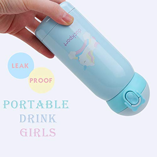 Kids Water Bottle Thermoses Unicorn, Unicorn Water Bottle for Kids, Vacuum Insulated Water Flask, Thicken Stainless Steel BPA Free Leak Proof Thermoses Bottle for Boys, 12 O, Cyan