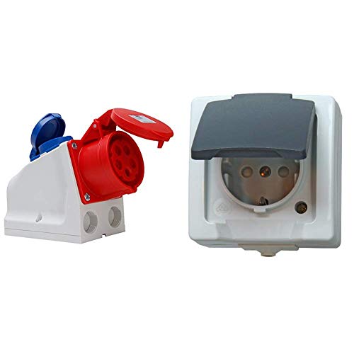 Kopp 100400005 CEE Kombiwandsteckdose, 5 und 3-polig & Nautic Steckdose für Feuchtraum, Aufputz, 1-fach Schutzkontakt…