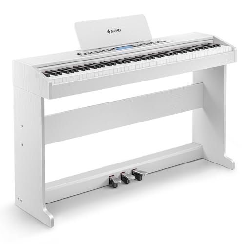 View 1 of Donner DDP-95 Beginner Digital Piano with 88 Key Weighted Keyboard, Wireless Connection, Record, 4.3" LCD, 610 Tones, 600 Rhythms, 110 Demos, 3 Piano Teaching Modes, Full Size Piano Keyboard, White