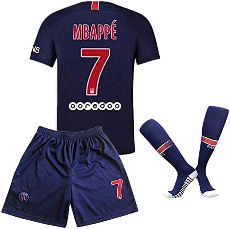 MBAPPE #7 Home Paris St Germain 2018-2019 Season Kids/Youth Soccer Jersey & Shorts & Socks Color Blue