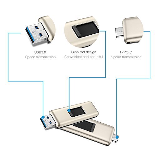 oscoo Dual USB flash drive per Type-C 3.1 + USB 3.0 (Oro e Nero) 64 Gb