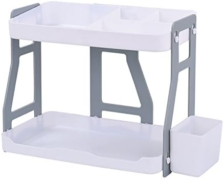 HornTide Creative 2-Tier Storage Rack ABS Plastic Counter-Top Organizer for Cosmetic Doll Potted-Plant Spice Jars and More (Gray)