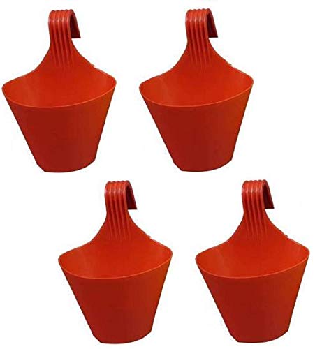 MOMS GADGETS Hanging Flower Pot Stands Plant (Red) - Set of 4