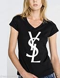 YSL BLACK Novelty Womans Black VNeck High Fashion Shirt