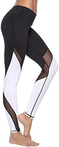 Nunaroll Women's Leggings High Waist Yoga Pants With Waistband Pocket - Tummy Control (Black/White, Medium)