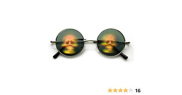 Amazon Com Hologram Holographic Illusion Poker Face Metal Round Sunglasses Skulls Smoke Clothing