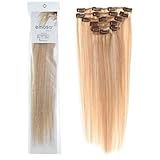Emosa 7Pcs 70g 100% Real Full Head Remy Human Hair Clip In Extensions #18/613 Honey Blonde with Bleach Blonde Silky Soft
