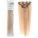 Emosa 7Pcs 70g 100% Real Full Head Remy Human Hair Clip In Extensions #18/613 Honey Blonde with Bleach Blonde Silky Soft