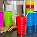 PLASKIDY Reusable Plastic Cups - Set of 10 Kids Cups - 15 oz Plastic Cups for Kids - BPA Free Cups - Dishwasher Safe Cups - Assorted Colored Cups - Great Kids Drinking Cups