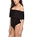 May&Maya Women's Off Shoulder with Ruffle Overlay Bodysuit (L, Black)