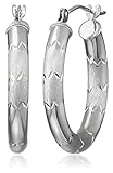 14k White Gold Satin Polished Hoop Earrings