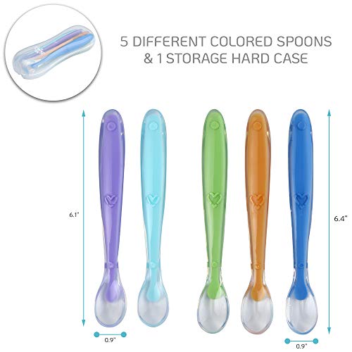 Silicone Baby Spoons BPA Free - Soft Tip First Stage Infant Spoons Gift Set of 5 with Convenient Travel Case - Thumbnail 2