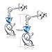 925 Sterling Silver Cubic Zirconia Blue Cz Heart Dolphin Stud Earrings for Women Marine Jewelry Birthday Gift