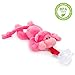 BabyHuggle Pink Monkey Pacifier - Stuffed Animal Binky, Soft Plush Toy with Detachable Silicone Baby Dummy, Paci Clip Leash & Squeaky. Teether Holder. Safe & Soothing Baby Shower Gift for Boys & Girls