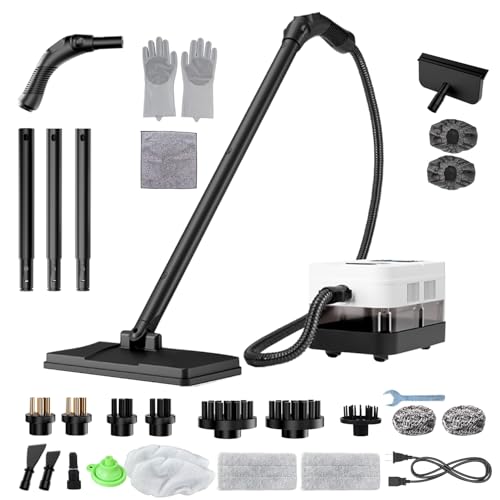 Steam Cleaner with 24 Accessories Steam Mop with 5M Extra-Long Power Cord for Home Chemical-Free Heavy Duty Steamer for Cleaning Floors, Tile, kitchen, Grout and Car (White)