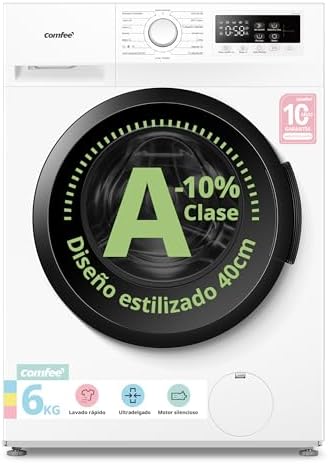 ' Máquina de lavar 6kg, Ultra Slim 40cm, Classe A-10%, 1200RPM, Desinfetante a Vapor, Cuidados para Bebés, Motor BLDC com Inversor, 16 Programas, Branco–CFP01EW60W