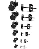 Jstyle Stainless Steel Mens Womens Stud Earrings Pierced Tunnel Black 3-8mm 6 Pairs