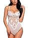 Avidlove Women One Piece Lingerie Mesh Fishnet Teddy Sexy Lace Bodysuit White Small