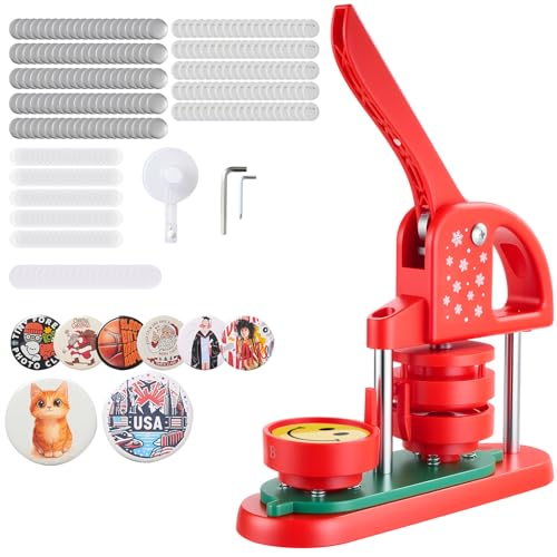VEVOR Button Maker Machine, 58mm/2.25in Plastic Pin Maker with 100pcs Button Parts, Circle Cutter and Hex Wrenches, Reinforced Ergonomic Handle, for DIY Badges, Personalized Pins and Key Chains, Red at Amazon