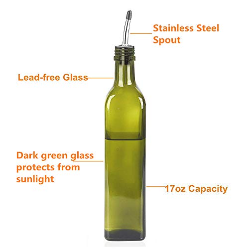Olive Oil Dispenser Bottle-4 Pack of 17 oz Glass Olive Oil Bottles with Easy Pour Spout Set - Oil and Vinegar Cruet Set with Food Grade Funnel Drip Free Olive Oil Carafe Decanter for Kitchen - Thumbnail 2