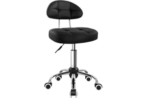 BFTOU Black Square Minimalist Swivel Stool with Wheel for Work SPA Shop Massage Height-Adjustable and Cost-Effective Rolling Stool Chair with Back