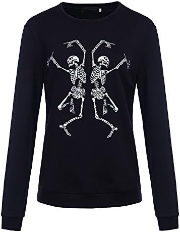 Bangerdei Women's Two Dancing Skeletons Printed Pullover Sweatshirt Blouse Black M
