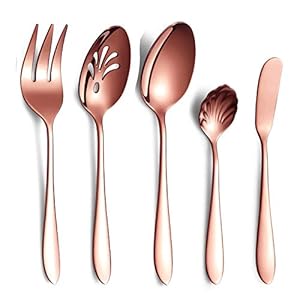 HOMQUEN Koper Bestek Serveerset, RVS Koper werk Set, Titanium Koper Bestek Set, Met Boter Mes, Suikerlepel, Koud Vlees…