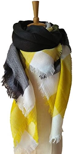 YCHY Women's Super Soft Large Tartan Fashion Scarf Best Gift Wrap Party Shawl (Grey Yellow)