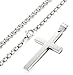 ORAZIO 3MM Stainless Steel Chain Cross Pendant Necklace for Men Silver Tone 24 Inches