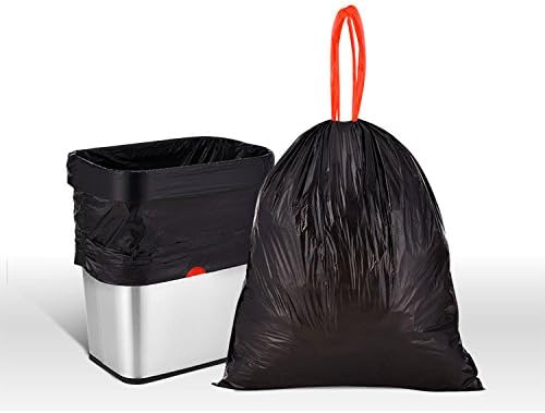 Warmtree Tall Kitchen Drawstring Trash Bags, 20 L / 5.2 Gallon,Black, 60 Count
