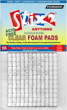 Stix2 Clear 3D Foam Pads, Double Sided Adhesive, sheet of 144 - 7mm x 7mm x 1mm