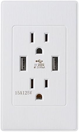 IMES 4.2 Amp Smart High Speed Dual USB Receptacle Charger Wall 15A 125V USB Outlets Socket Tamper Resistant Outlet and Free Wall Plate, UL Listed （Tree Pattern）