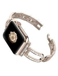 Wearlizer   Correa de repuesto para Apple Watch, 1.496 in, 1.575 in, 1.654 in, 1.732 in, para mujer, tipo U, de acero inoxidable, para vestido de belleza