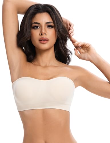 Lusait Strapless Bras for Women Non-Slip Seamless Padded Bandeau Bra Wireless Convertible Tube Top Bralette