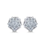 Bella Lotus Big CZ Flower Cluster 18k White Gold Plated Cocktail Earrings Studs