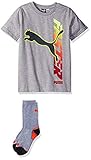 PUMA Little Boys' Graphic Tee and Sock, Light Grey Heather, 6