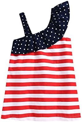 Monbebe Toddler Baby Girls 4th of July Dress American Flag Sleeveless Skirts Outfit Clothes (Red Striped, 3T)