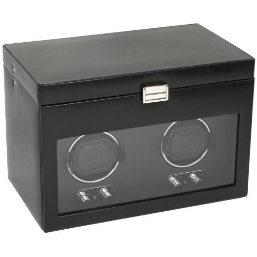 Wolf Designs Module 2.1 Heritage Double Watch Winder with Cover and Storage, Black