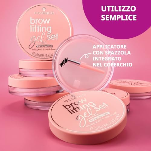 essence brow lifting gel set – Gel sopracciglia trasparente dalla texture gelatinosa – Tenuta a lunga durata – Cosmetica vegana senza profumo – Con applicatore a spazzolina – 12 g