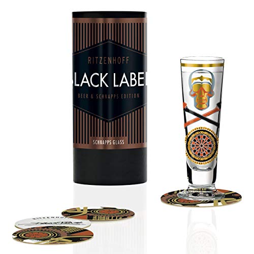 RITZENHOFF Black Label Crystal Shot Glass by Debora Jedwab 40ml with 5 Shot Lids