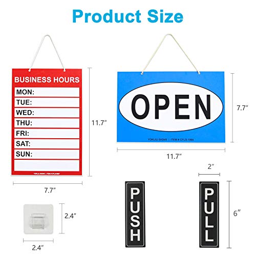 Business Hours Sign, Open Closed Push Pull Door Signs Kit - Vinyl Number Stickers & 2 Adhesive Hooks Included, Perfect for Business Store Bar Office Window