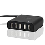 KabelDirekt 40W / 8 Amps 5 Port High Speed USB Charger with IDD Technology (Intelligent Device Detection) - Perfect for all iOS & Android devices and every other device with an USB port - black - PRO Series