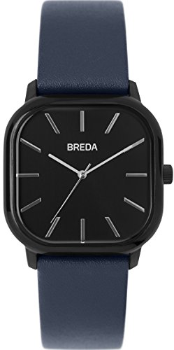 BREDA Men s  Visser  1728d Black and Navy Leather Strap Watch, 35MM
