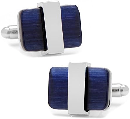 Silver Wrapped Navy Blue Catseye Cufflinks