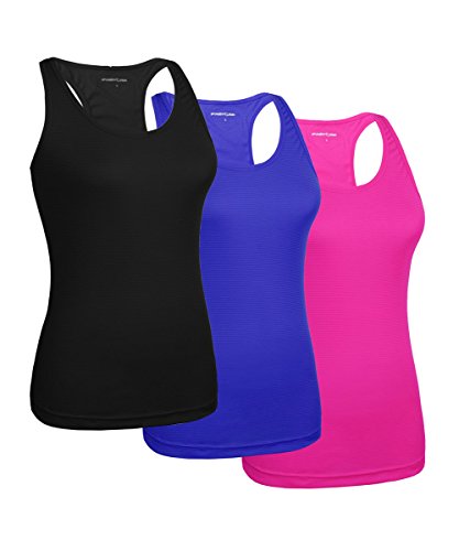 Fastorm Women's 3 Pack Running Tank Tops Active Racerback Dry Fit Tank Top B-Blue-Pink-M