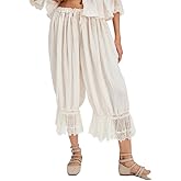 Women Y2K Bloomer Pants Lace Trim Loose Fit Ruffle Bloomers Elastic Waist Cropped Pumpkin Pettipants Pajama Bottom