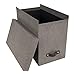Bigso John Desktop File Box - Storage Solution and Document Organizer for Important Paperwork - Durable Hanging File Box with a Lid and Leather Handle - 7.4 in x 13 in x 10.4 in - Grey