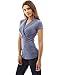 PattyBoutik Women Shawl Collar Short Sleeve Blouse (Heather Blue Medium)