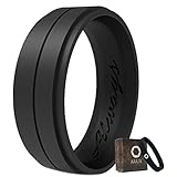Arua Silicone Wedding Ring for Men. Comfortable and Durable Rubber Wedding Ring for Sports, Gym, Outdoors - 2mm Thick - Silicone Wristband Included